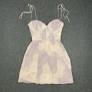 Wilfred Aritzia Dress Womens 0 Mini Purple Floral A Line Sweetheart Ruffle Crepe